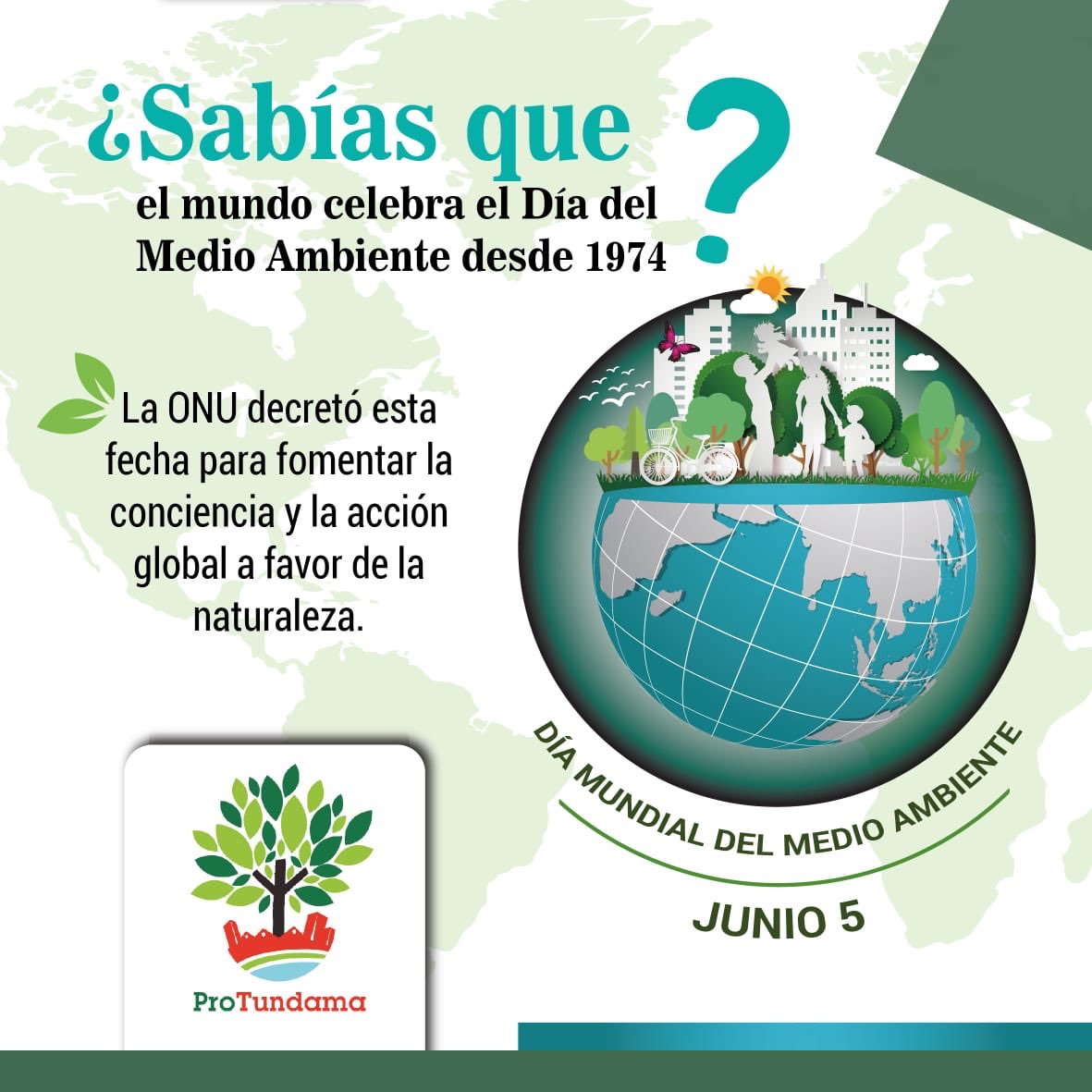 #DiaMundialDelMedioAmbiente 🌍♻️ La Organización de Naciones Unidas este día sensibiliza a la opinión mundial en relación a temas ambientales, intensificando la atención y la acción política🍀.
#protundama #recicla #ahorra #cuida #reutiliza #agua #energia #ONU