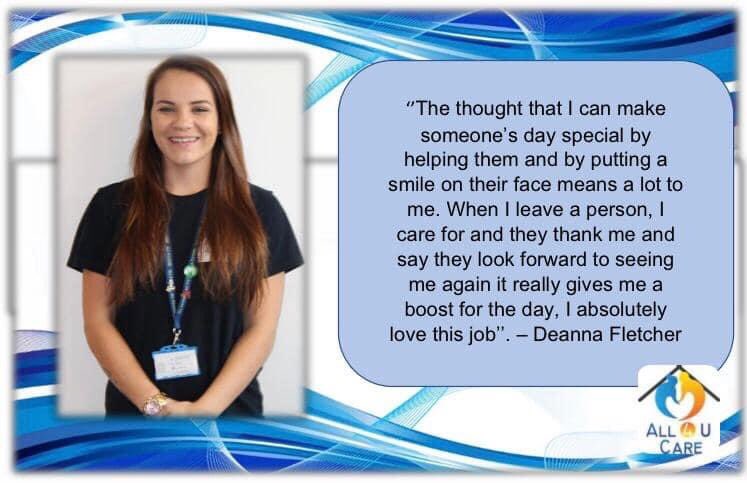 All4UCare1's tweet photo. We at All 4 U Care would like you to meet our wonderful carer Deanna Fletcher.  
Here is a little statement about why Deanna loves being a part of our team so much and why we love her 💙

#LETUSSHARETHECARE https://t.co/MGfVt9wViz
