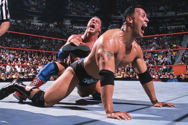 In the main event of No Way Out 2001, The Rock would win his 7th WWF Championship by pinning Kurt Angle. #WWE  #AlternateHistory ( #AlsoReality except for the 7x-time thing)