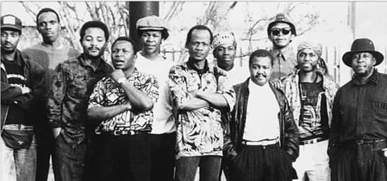 The Mighty Sankomota in the late 80s and early 90s

From left : Mpho Manoto, Thabang Maduna, Richard Sekgobela, Sponki Chabalala,  Pat Mokgamme, Frank Leepa, Doods Molefi, Moss Nkofo, Joeman Tlali, Bhudaza and Tsepo Tshola
