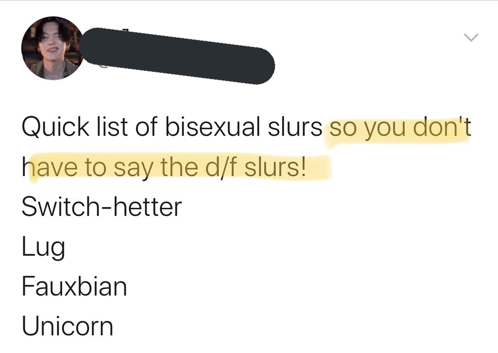 medusa's gf on Twitter: "i really just read a tweet saying "here's a list of biphobic slurs so