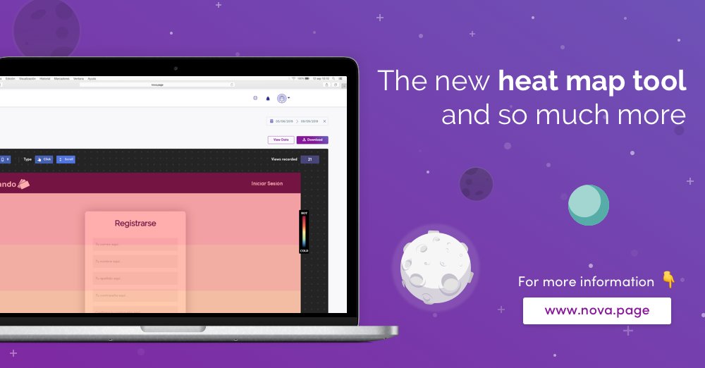hereisnova's tweet photo. Wanna know what your users are looking for? 

Try out Nova for FREE! And automatically create heat maps to have a better understanding of your users' navigation. https://t.co/JREX5pXD2U