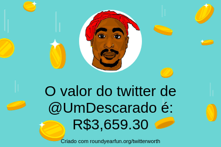 UmDescarado's tweet photo. Meu valor no Twitter é: R$3,659.30

Descubra o seu com https://t.co/HkLKaf7qRf

⠀ https://t.co/2boGfVTaY5