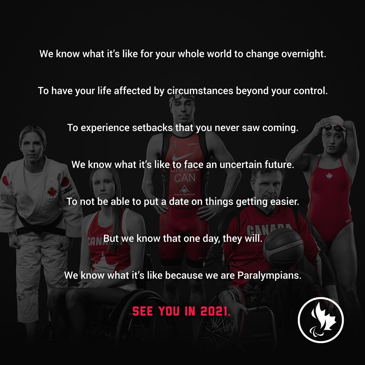 Paralympians understand what it’s like for life to change dramatically due to circumstances beyond our control. <a href="/CDNParalympics/">Canadian Paralympic Team</a> athletes are here to lend their support and remind us of the importance of moving forward despite setbacks. #NAAW