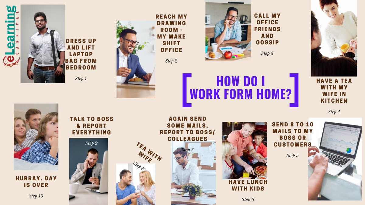 eLearnCarnival's tweet photo. Work from home is the new normal and here is how Learning Carnival consultants manage it. We'll be interested to know that what you do to make your #workfromhome interesting. https://t.co/EibWo2Pg84