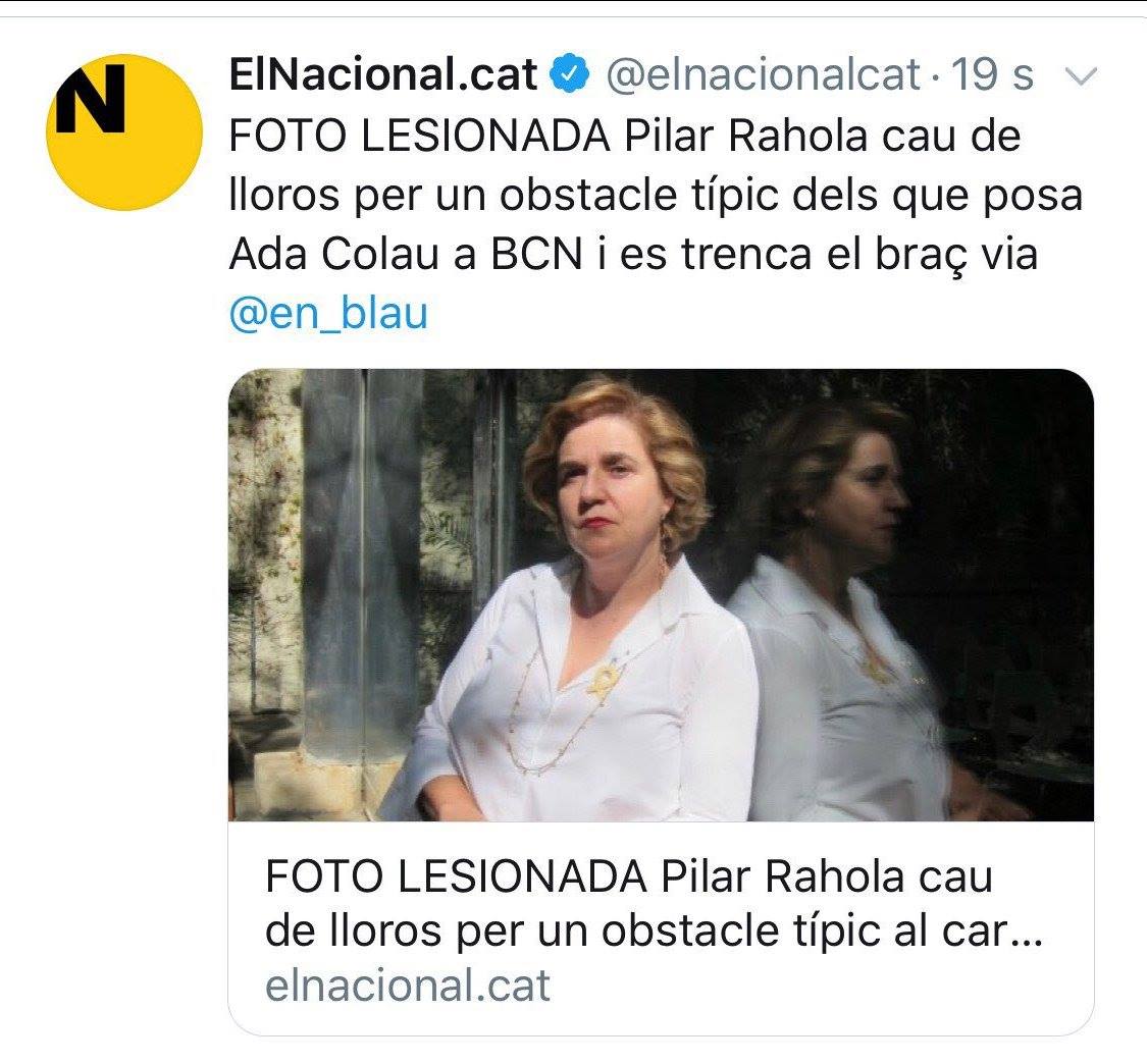 ActivstesComuns's tweet image. Pilar Rahola es trenca el braç per creuar per un lloc que està prohibit, i la culpa és de... Ada Colau! 🤣

Creieu que ElNacional.cat és l'OKdiario català? 🤔