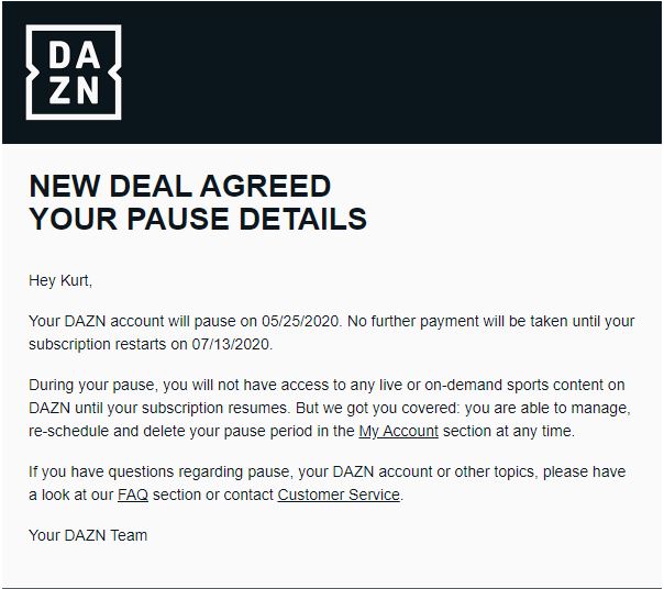 boxing_esq's tweet image. So @DAZN_USA - I've set my account to pause twice and twice you've continued to charge the monthly fee - completely ignoring the pause in service you confirmed.  I cancelled today so I will not get charged again.  You owe me $19.98.  Not a great way to do business.