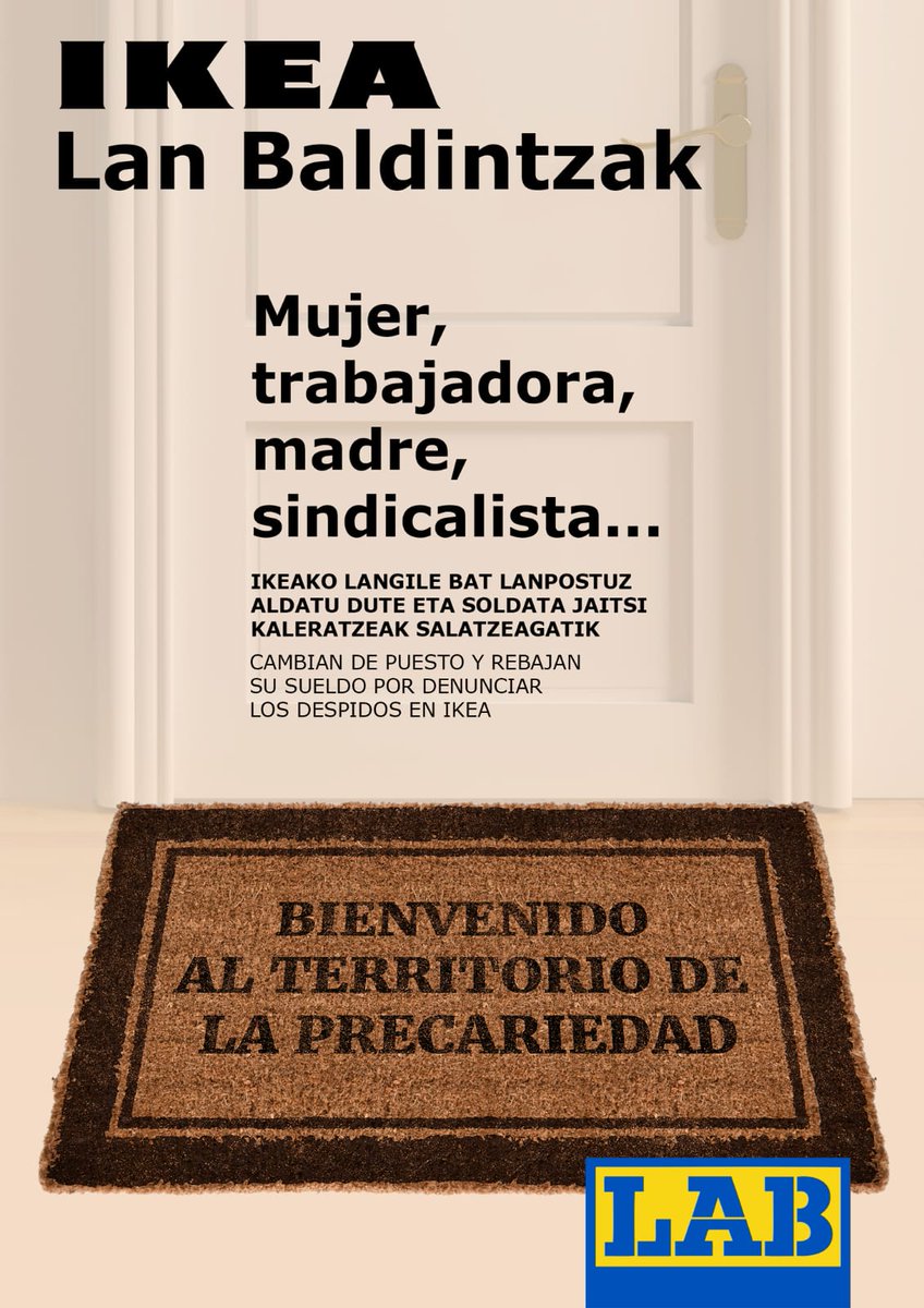 A Olaia, representante sindical de LAB, le han cambiado de puesto de trabajo y le han bajado el sueldo por denunciar los despidos en IKEA, territorio de precariedad y vulneración de derechos