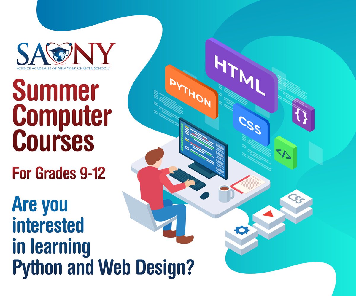📢Grades 9-12 #UASCS Students! 

Are you interested in learning Python and Web Design over the summer?
 
SANY is offering two courses: Intro to Computer Science in Python and Professional Web Design Training.

If you are interested, reach out to Mr. Seker at h.seker@sany.org