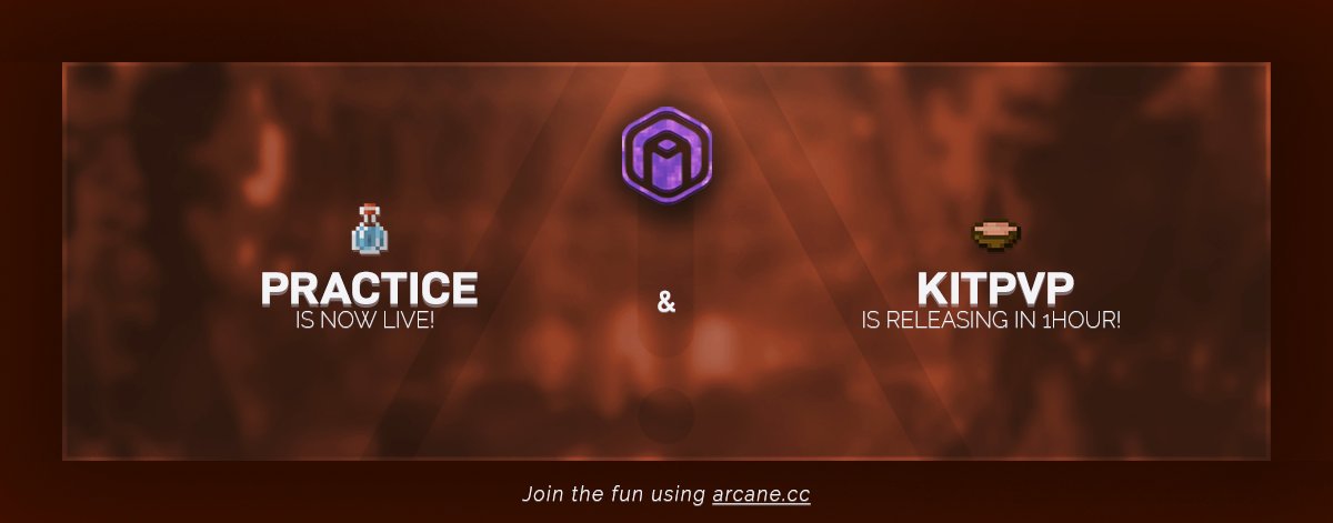 Arcane Practice &amp; KitPvP is releasing Today 💜

🛡 Practice is now LIVE!
⚔️ KitPvP will release in just 1 HOUR!

🔓 All punishments have been wiped!

📃 arcane.cc

We'll be giving away 1 Diamond Rank 💎

❤️, 🔄 and comment your IGN below to enter!