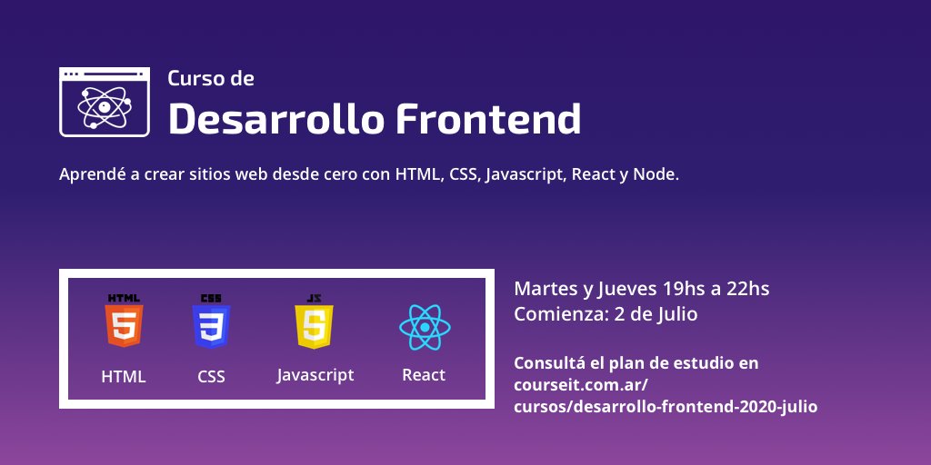 Nuestra próxima cursada de Desarrollo Frontend comienza el 2 de julio ➡️
courseit.com.ar/cursos/desarro…