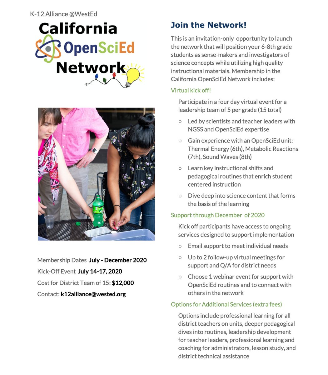 As the official California partner, we are thrilled to launch the CA #OpenSciEd Network to support for 6-8 grade teachers implementing <a href="/OpenSciEd/">OpenSciEd</a>  We kick off with a 4-day institute July 14-17 and provide ongoing professional learning support through the fall #CANGSS #NGSS #SciEd