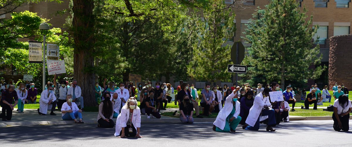 Student group #WhiteCoatsforBlackLives and the CU Anschutz community observe 8 minutes and 46 seconds of silence in honor of George Floyd. #BlackLivesMatter