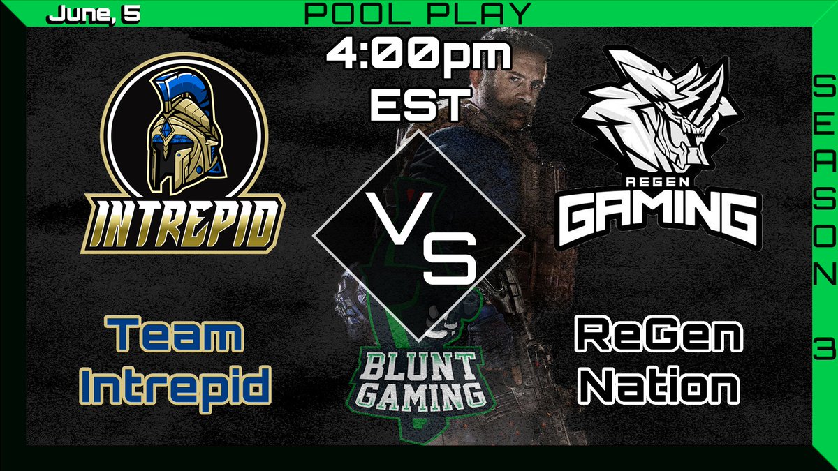 _BluntGaming's tweet image. Come tune in for a big day of Call of Duty! We have three matches lined up!

@lntrepidGG vs @ReGenGamingGG @ 4:00 PM est

@TeamSolidity vs @ReGenGamingGG @ 6:00 PM est

@TeamMadness vs @CircuitryGaming  @ 8:30 PM est

Casted By The One and Only @That1Guy_TG