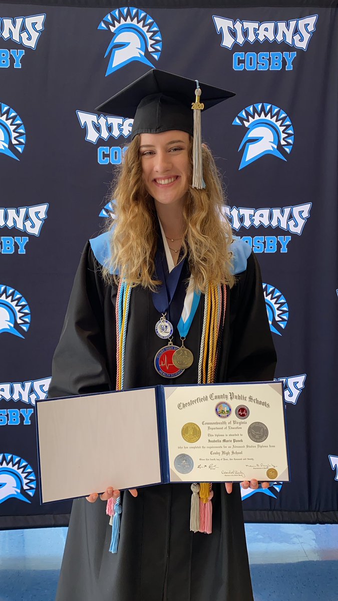 CosbyPrincipal's tweet photo. There will be many more days to celebrate ahead of you, Izzy. Never settle! Good luck next year at Virginia Tech.  #weareCosby #oneccps #classof2020ccps https://t.co/MspbKdCzcI