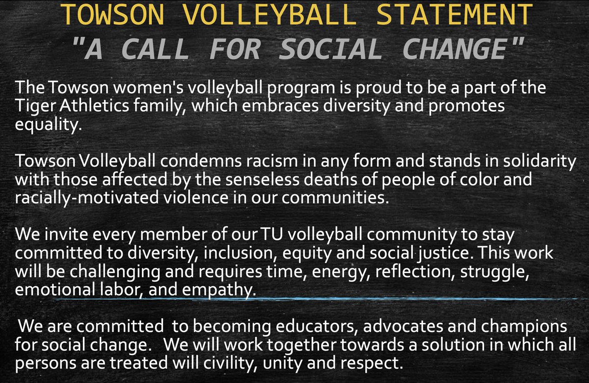 Towson_VB's tweet photo. A Call for Social Change.

#UnitedWeRoar | #NCAAVB https://t.co/d87MxOqvUA