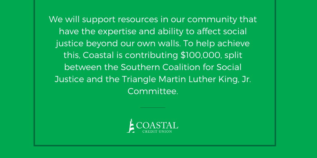coastal24's tweet photo. Please read a post from our CEO, Chuck Purvis, on how Coastal is taking a stance for justice and unity. Credit Unions were founded on the principles of social justice and we don’t plan on stopping the conversation here.   
https://t.co/bkk86NLKAn https://t.co/E4MDp1gUuR