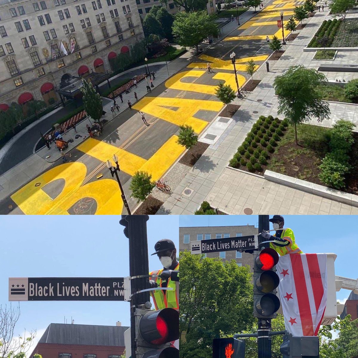 anichols03's tweet photo. DC mayor Muriel bowser is my favorite right now 💯
She painted the street the whitehouse is on with BLACK LIVES MATTER  AND because I LOVE this level of petty, She renamed the street BLACK LIVES MATTER PLZ
So now trump lives at 
1600 black lives matter plaza ✊🏽✊🏾✊🏿 https://t.co/jnj5iPBV3R