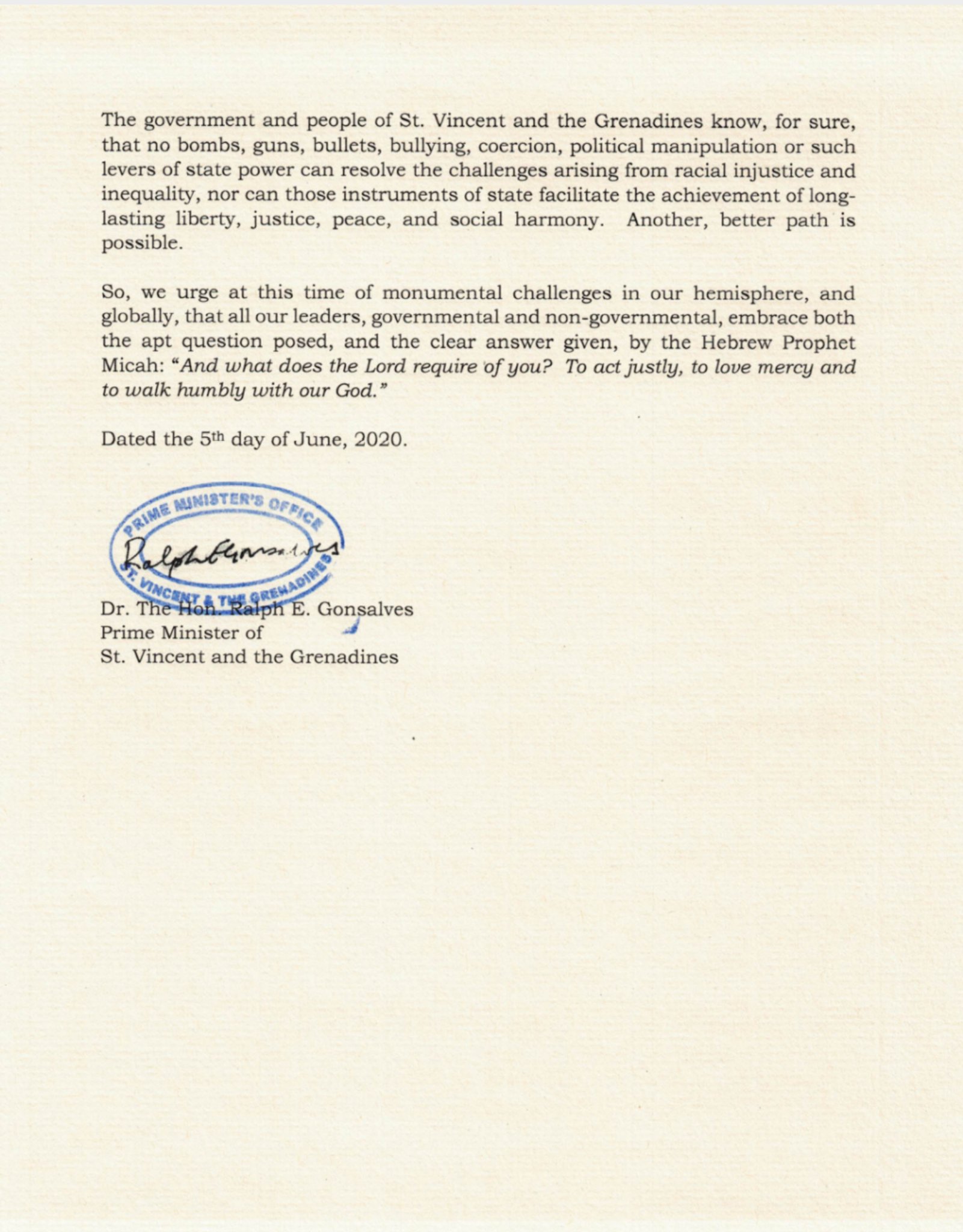 Permanent Mission Of Svg To The Un On Twitter Statement Of Solidarity With The People Of America