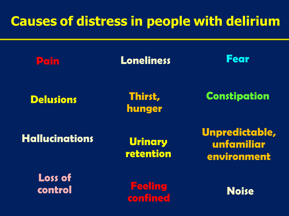 There are many causes of distress in people with #delirium.

➧ Distress can lead to agitation.

➧ Agitation can lead to often inappropriate drug Rx.

Always ask: ⚡ WHY is this person distressed / agitated? ⚡