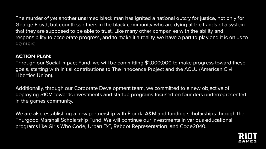 riotgames's tweet image. A note from Riot’s President Dylan Jadeja on the commitment to drive change. riot.com/2UfOnYO