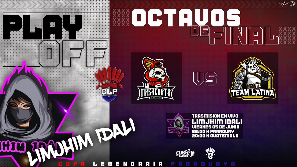 En busca de la clasificación dentro de la CLP se enfrentan el día de hoy con una super guerra:

<a href="/MasacuataLa/">La Masacuata 3000</a> vs <a href="/TeamLatina1/">†㉫A๓ しA†ÏǸA🐾</a>

No se pierdan la transmisión por el canal de: <a href="/LIMJHIM_IDALI/">LIMJHIM IDALI</a>

Éxitos para los 2 clanes!