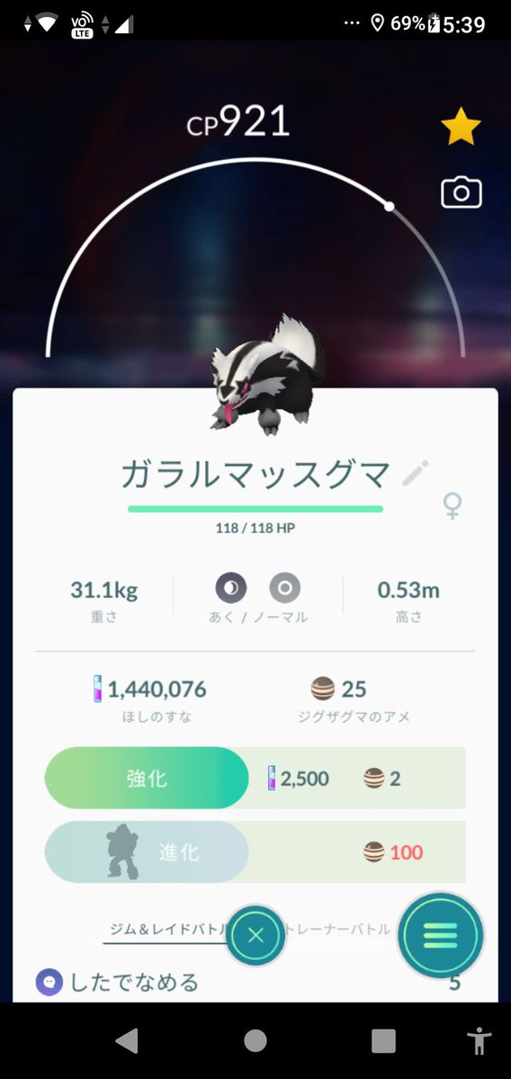 賢にぃ ポケモンgo ガラルのジグザグマ進化させてみた まだ何かに進化出来るようだ ポケモンgo ジグザグマ マッスグマ