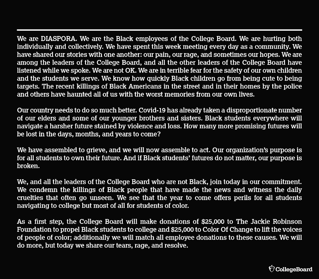 CollegeBoard's tweet photo. A message from DIASPORA. https://t.co/1Eqd8vftCI