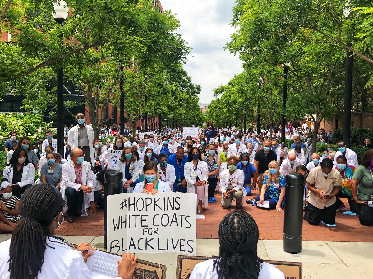 #WhiteCoatsForBlackLives Special thanks to the House Staff Diversity Council for coordinating this event. Grateful to have the support of Hopkins Medicine Leadership: Dr. Golden, Chief Diversity Officer Dr. Bienstock, Assoc. Dean for GME Dr. Rothman, CEO and Dean #HopkinsWC4BL