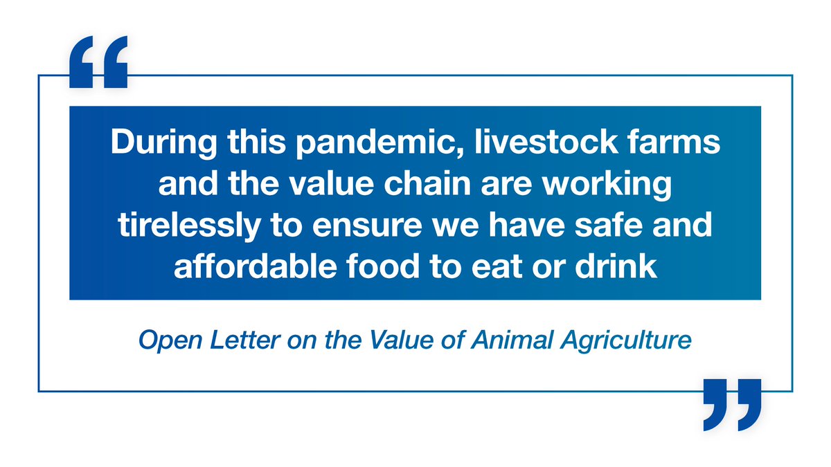 We're living in a time of uncertainty in many different aspects. But when it comes to #COVID19, we can say with certainty that domestic livestock production is safe and hasn't played a role in the spread of the virus. An open letter, signed by <a href="/GHGGuru/">Frank Mitloehner</a>: ow.ly/PR5i50A0l7U