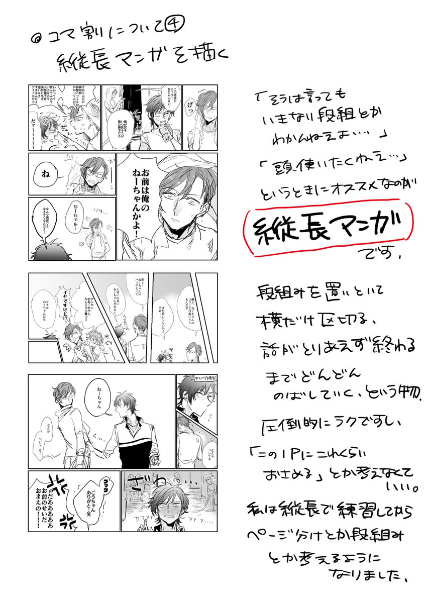 そういえばお題箱で「漫画描いてみたいけどコマ割りがわかんない」って方とメイキング見たいって方がいたので、個人的なコマ割りの仕方のメモを…私は全然漫画の勉強をしたことが無いので参考にならないかもしれないけど…
1年くらい前に描いたやつの再掲です 