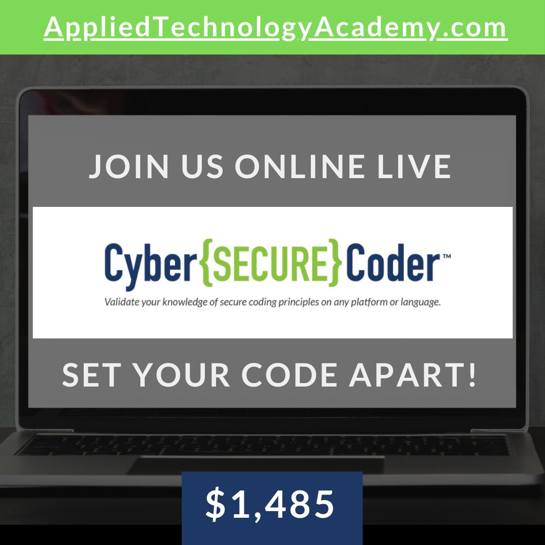 appliedtechac's tweet image. Price correction $100 off!     Join us for our new Cyber Secure Coder course with Mic Merritt, our rock star cybersecurity and devsecops instructor. Online Live! zcu.io/Hjyh
#devseops #securecode
