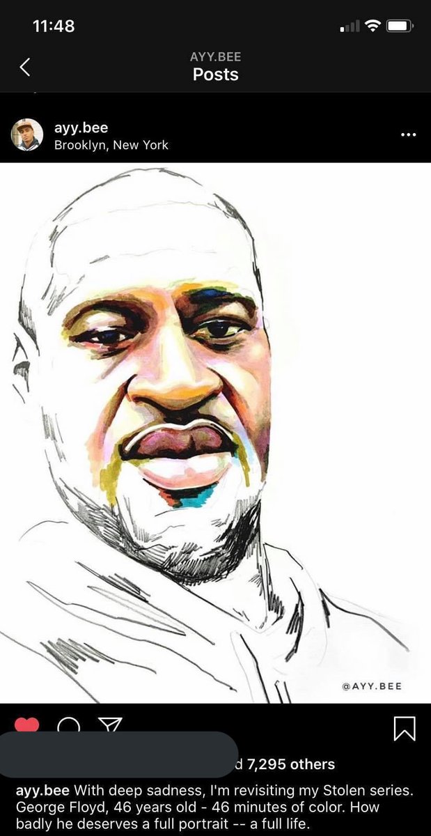 an artists that sketches people that have been killed by police brutality. 1yr of life = 1 minute of color. George Floyd was 46 so 46 minutes of colouring