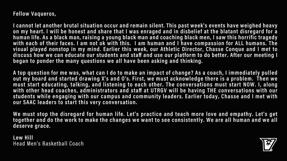 Message from <a href="/LHillMBB_UTRGV/">Lew Hill</a> #BlackLivesMatter