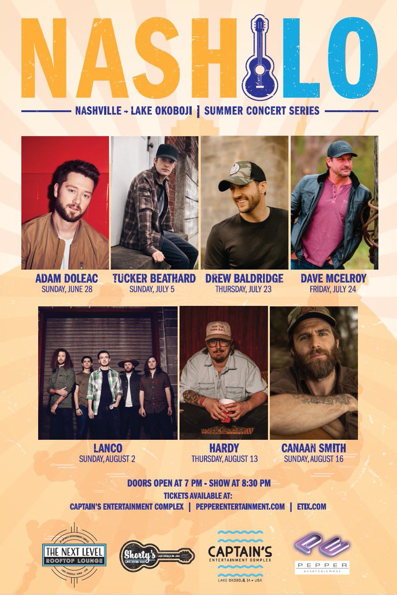 Bringing Nashville to Lake Okoboji.
NASH -> LO
Doors Open at 7PM - Show at 8:30PM
Tickets On Sale - Friday June 12th at 10AM!
eventlink.to/Captains2020