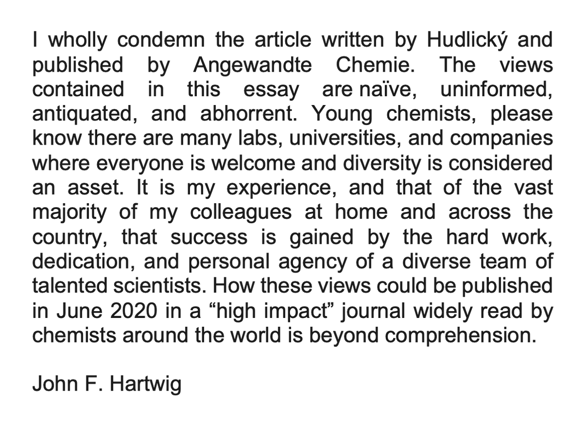 A message from John concerning Hudlicky's essay published in <a href="/angew_chem/">Angewandte Chemie</a>: