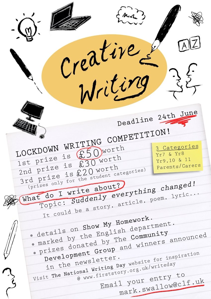 bma_careers's tweet photo. Creative opportunity @BristolMet 
Mr Swallow would like to invite all students, parents and carers to enter the creative writing competition. Deadline 24th June ..... let's get creative! #creativeenglish #Competition https://t.co/rRvqjXaCKQ