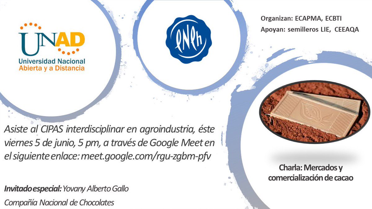 Hoy cerramos con la octava sesión de CIPAS Agroindustrial sobre Comercialización del Cacao, ponente Yovany Gallo, CIPAs desarrollado por los semilleros LIE y CEEAQA de la ECAPMA y la ECBTI de la ZCSUr_Cead Popayán UNAD <a href="/cienciasunad/">Johny Rodríguez</a> <a href="/JULYPERDOMO/">July Perdomo</a> <a href="/hfl500/">Héctor Fabio López</a> <a href="/UNADinvestiga/">Investigacion UNAD</a> <a href="/SIGIZCSUR/">SIGI-ZCSUR</a>
