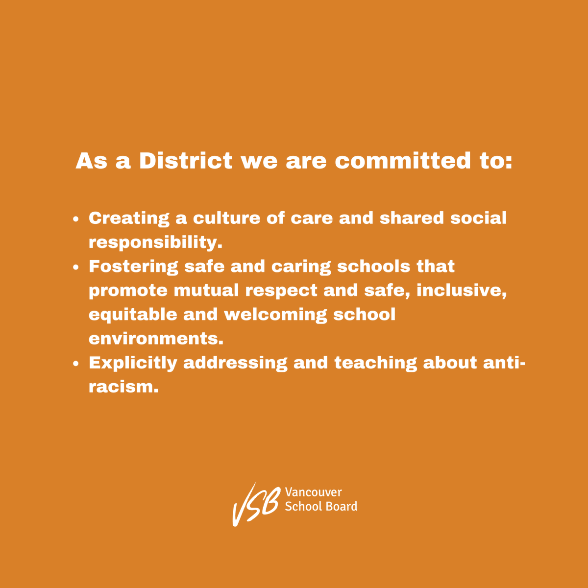 In response to protests taking place across North America, the District acknowledges that we all have a critical role to play in anti-racism education. We are committed to ensuring that our learning spaces are a safe and welcoming space for everyone: ow.ly/JtIR50A0qam
