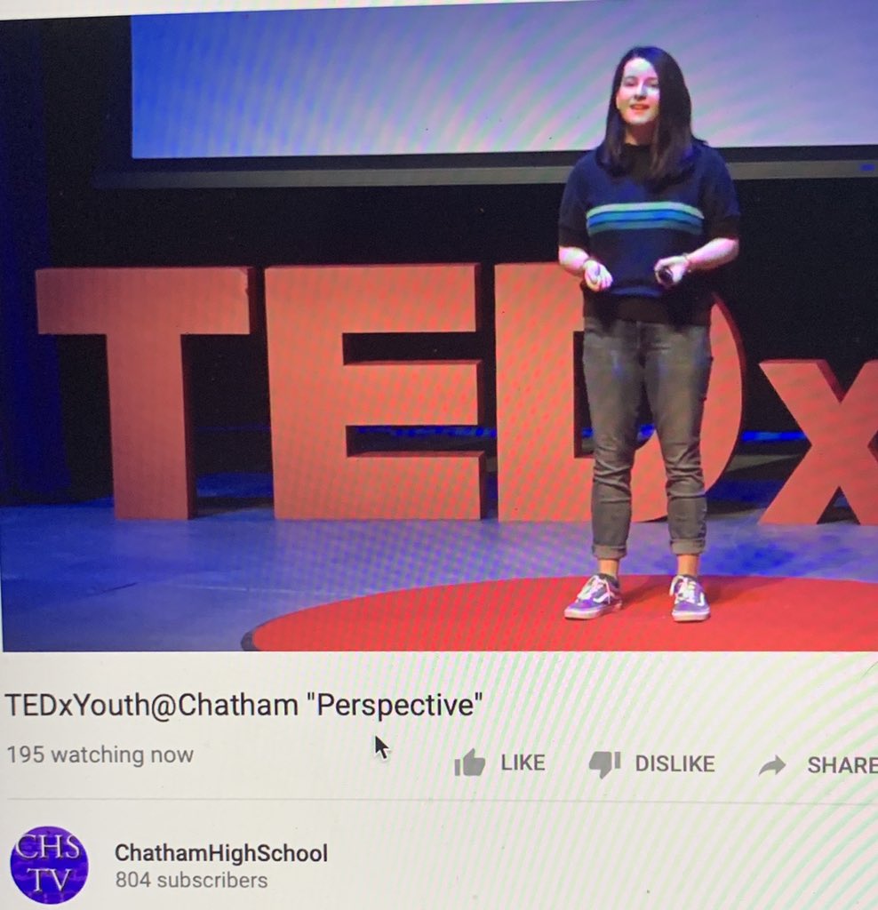mrstengi's tweet photo. So incredibly proud of my little cousin Maddie for her incredible #tedx talk on “Seeing the Invisible.” This Sophomore is going to go far! #perspective #TEDxYouthChatham #TEDxYouthatChatham https://t.co/1mW0ET0SQk