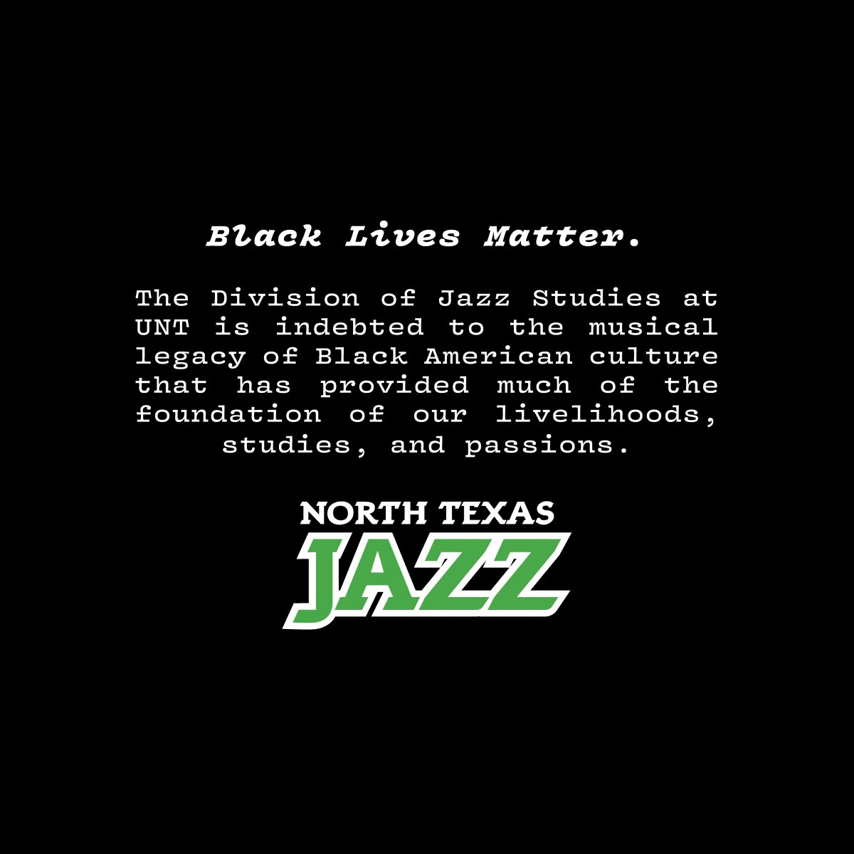 #BlackLivesMatter

A statement from the faculty and staff from the Division of Jazz Studies at <a href="/UNTCoM/">UNT College of Music</a>: jazz.unt.edu/black-lives-ma…