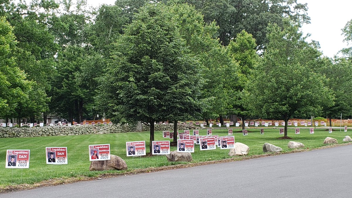 In honor of #TheClassof2020, we present the #HeartofHighlands! Today, our supervisory and administrative teams assembled this display of senior lawn signs. We miss and love all of you! Congratulations!#HighlandsStrong #WeAreHighlands