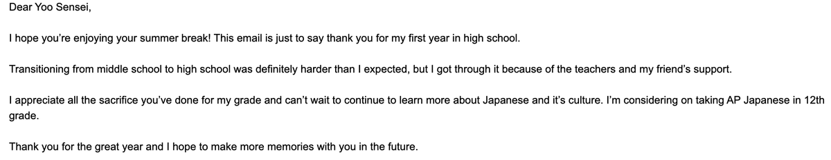 yoo__sensei's tweet photo. Thanks for the great year! Can't wait to have you back in #APJapanese class! #langchat #grateful #JapaneseTeacher 🇯🇵🥳😍 https://t.co/uUXnSf3w6b