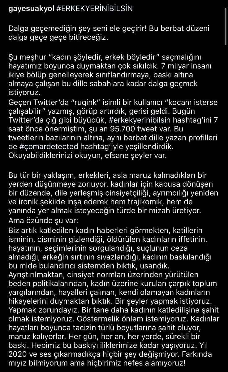 #erkekyerinibilsin üzerine:
