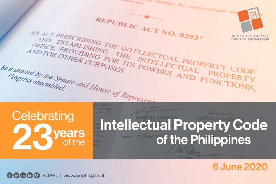 IPOPHL's tweet image. Today marks the 23rd year since the IP Code was signed into law. The #IPCode of the Philippines, #RA8293, authored by the late Senator Raul S. Roco, was signed into law on June 6, 1997 and took effect on Jan 1, 1998. Know more about it here: ipophil.gov.ph/?p=182