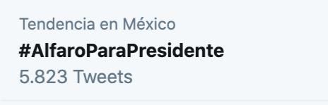 temoris's tweet photo. A lo largo del día, campañas de bots (que como otras, suelen atraer a usuarios de verdad) impulsaron el hashtag "yo le creo a Alfaro". Ahora ya lo cambiaron a "Alfaro para presidente".

El asesinato de Giovanni López se convirtió en campaña alfarista.

¿Alguien no vio la jugada? https://t.co/bjjINOYC61