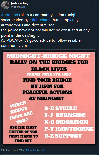 PNWResistance's tweet photo. Portland, be careful where you receive your information from. Earlier today, an account (@protestupdate) ran by @ozone2016 posted this unsafe material to Twitter, which many people blindly retweeted.

(1/3) https://t.co/WHldjzHWU8