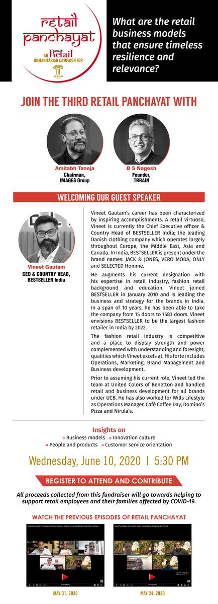 Can @BSR_India become India's largest #fashionretailer by 2022? Find out how @vineet_gautam is tuning operating models, driving #valuecreation & #retail expansion on #RetailPanchayat with @nageshbsn & @amitabhtan-June 10.

Register now: us02web.zoom.us/webinar/regist…

@TRRAINindia