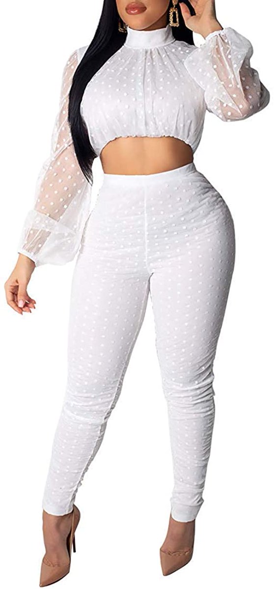 Ophestin Women Sexy Sheer Mesh Dot Bodycon 2 Piece Outfits Long Puff Sleeve Crop Top Long Pants Set Clubwear #bodycon #outfits #crops #pants 
getcheapdeal.com/product/ophest…