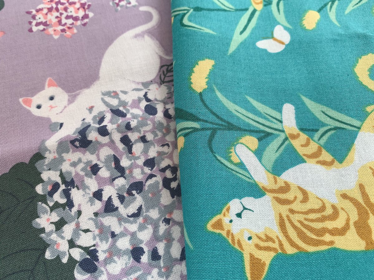 ネコノテ على تويتر 見てください この可愛い生地を フェリシモ猫部とコラボ生地をトーカイさんで購入しました 猫好きにはたまらない 紫の生地は自分用のマスク グリーンの生地は巾着バッグを作りたいです